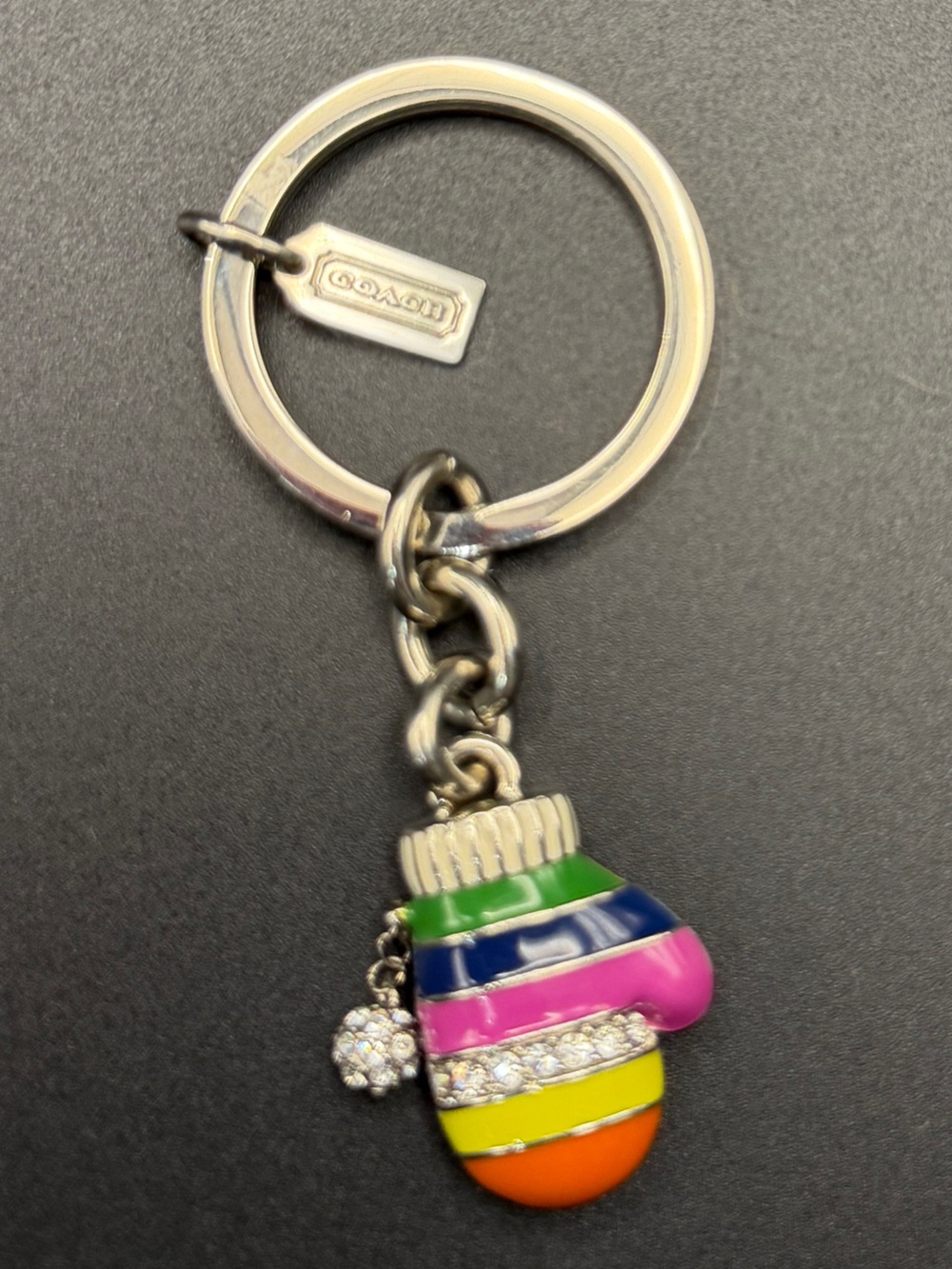 Coach Multicolor Enamel Mitten Key Ring with Rhinestone Charm